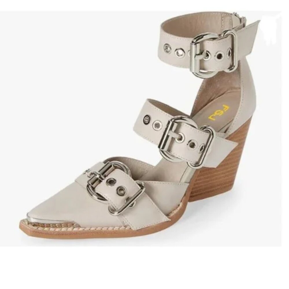 FSJ Beige Buckle Strap Heels